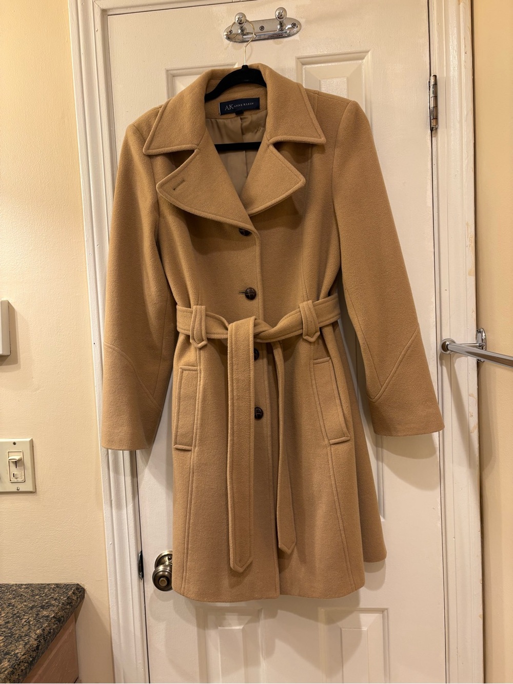 Anne Klein Camel Belted Wool-Blend Trench Coat